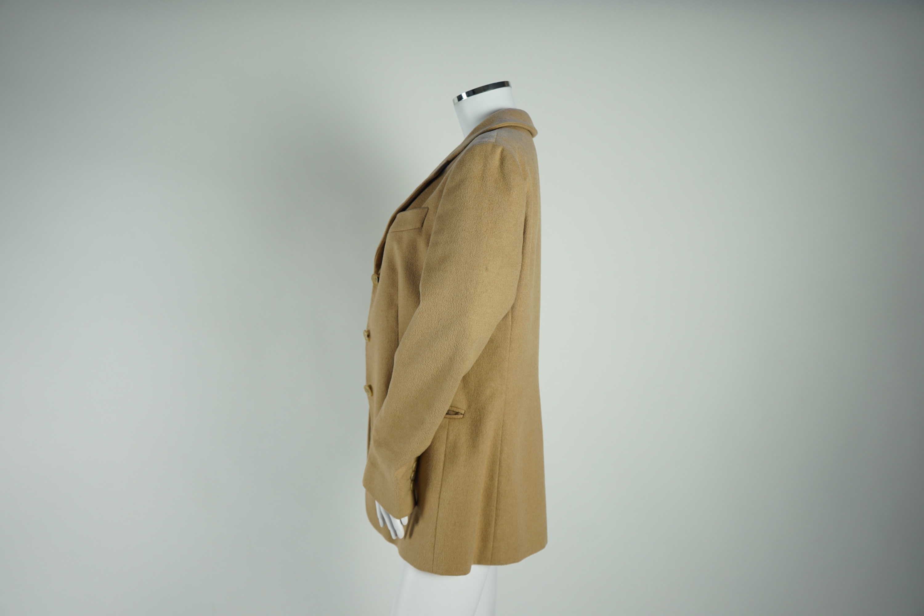 A Max Mara lady's brown pinstripe skirt suit and a Giorgio Armani camel cashmere? single breasted jacket, Suit Size 12 and jacket size EU 42